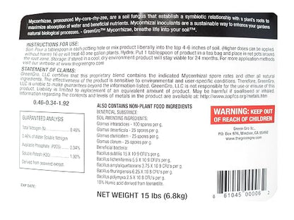 GreenGro Granular Plus Myco, All-In-One Fertilizer with Kelp and Humic Acid for Plants, Organic Root Stimulator Plant Food with Mycorrhizae for Indoor & Outdoor Gardens, 15 lb, Natural