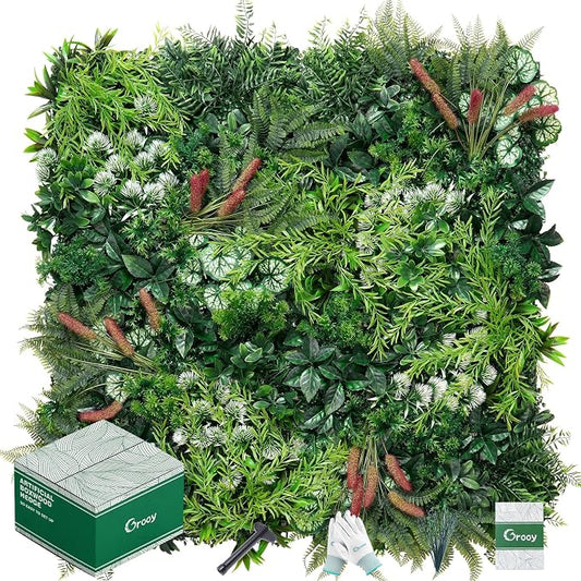 16PCS Grass Wall Panels, 20"x20" Artificial Ivy Privacy Fence Screen, UV-Anti Faux Boxwood Grass Wall Panels for Garden Patio Balcony