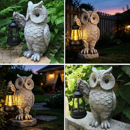 Garden Statues, owl Outdoor Figurines Decorated with Solar Lights, Unique Christmas Birthday Gifts for Moms, Grandmas, Women, Wives, Sisters (Grey Owl1)