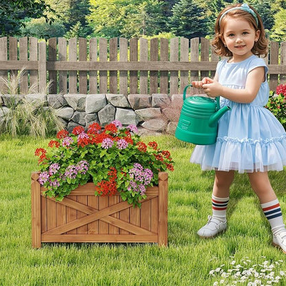 Giantex Raised Garden Bed, Wooden Planter Box Outdoor, 25”x 16”x 15” Rectangular Garden Bed for Vegetables Flower Herb Fruit