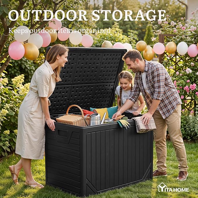 YITAHOME 230 Gallon Extra Large Outdoor Storage Box | Waterproof Double-Wall Deck Box with Hydraulic Piston for Garden Tools, Pool Accessories & Cushions, Resin Deck Organizer