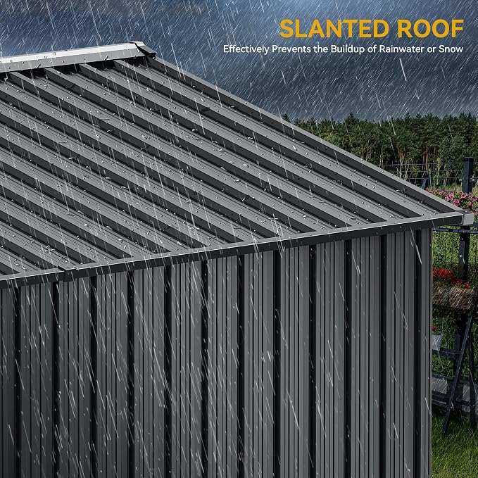 DWVO 9x4ft Large Tool Storage Shed with Lockable Doors, and Sloped Roof, Oversized Steel Outdoor Storage Shed for Garden, Patio, Garage, Backyard, Lawn - Dark Gray