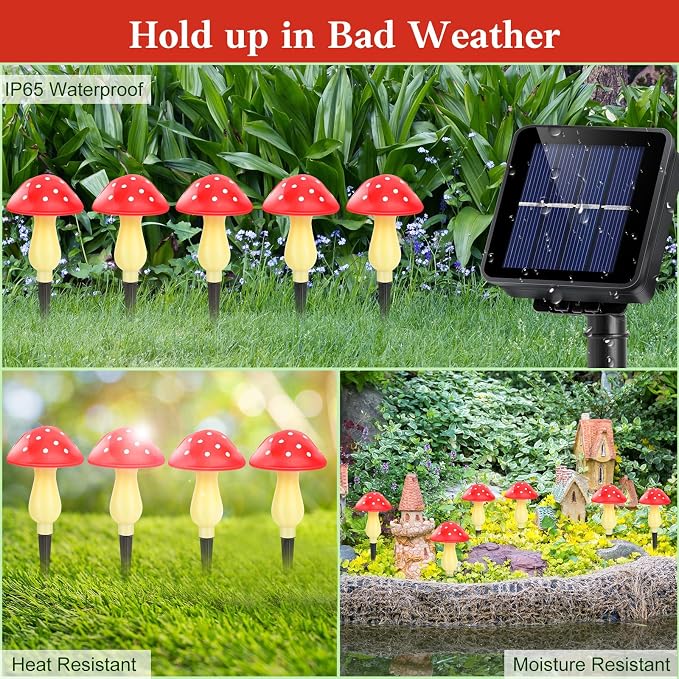 Mushroom Solar Lights Outdoor Waterproof Solar Mushrooms Stake Lights | 8 Mushrooms 8 Mode Whimsical Cute Outside Fariy Garden Yard Lawn Path Decor
