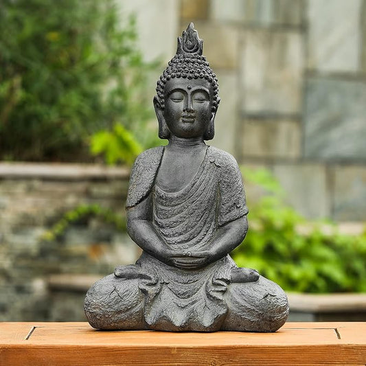LuxenHome Large Buddha Statue, 22" Meditating Buddhas Garden Statue | Fiber Stone Large Buddha Statue for Outdoor and Indoor Use, Zen Buddha Garden Sculpture for Patio, Backyard, or Deck