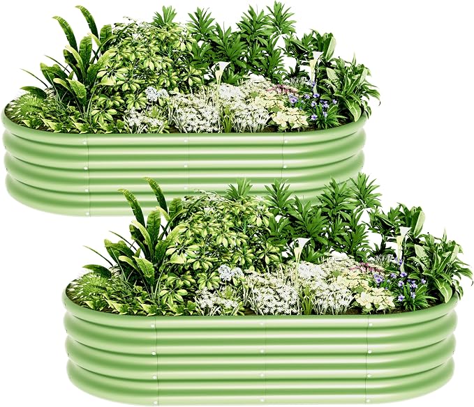 Oval Raised Garden Bed Kit, 4x2x1ft 2pcs, Galvanized Metal Planter Garden Boxes for Outdoor, for Vegetables, Fruits, Flower, Green