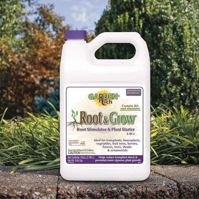 Bonide Garden Rich Root & Grow Root Stimulator & Plant Starter, 128 oz Concentrate 4-10-3 Fertilizer for Transplanting