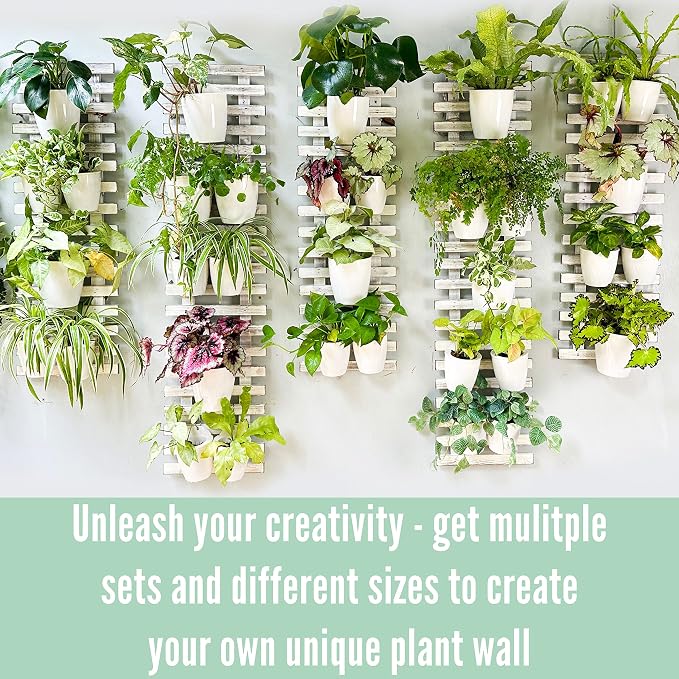ShopLaLa Wooden Wall Planter - 2 Pack Wall Hanging Planters for Outdoor Plants Rustic White Wall Mounted Wood Ladder for Flower Pots Holder Vertical Herb Garden System Green Decor 23.6" (60cm)