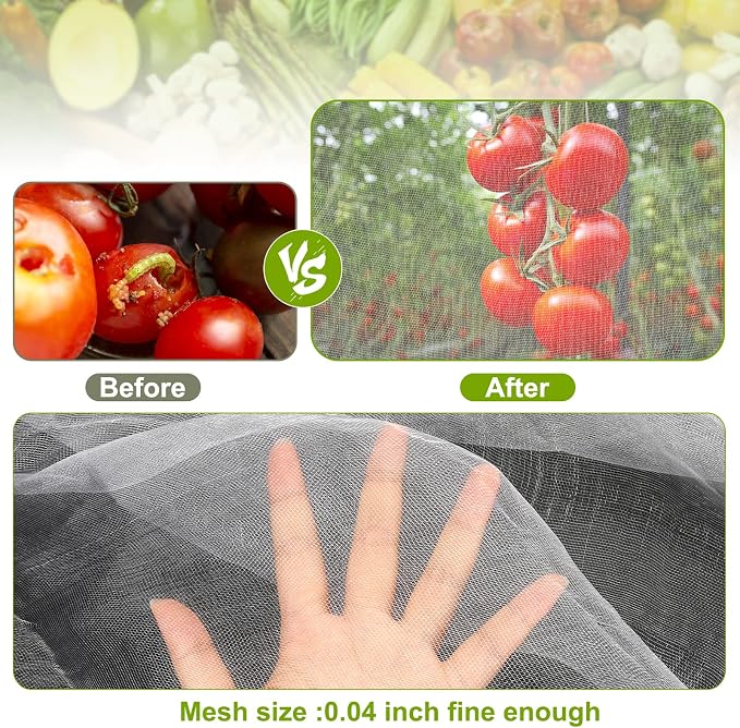 RIFNY Garden Netting, 2 Pack 10x33Ft Ultra Fine Mesh Netting Pest Barrier Protection Bird Mosquito Net Plants Cover for Vegetables Fruits Flowers Crops Greenhouse Row Cover Raised Bed Patio