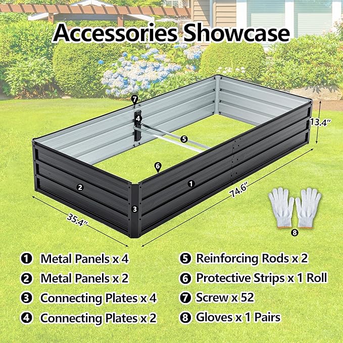 Thanaddo Galvanized Raised Garden Bed 6x3x1ft Outdoor Planter Box Galvanized Steel Garden Bed Kit for Vegetables, Flowers, Herbs and Succulents Black