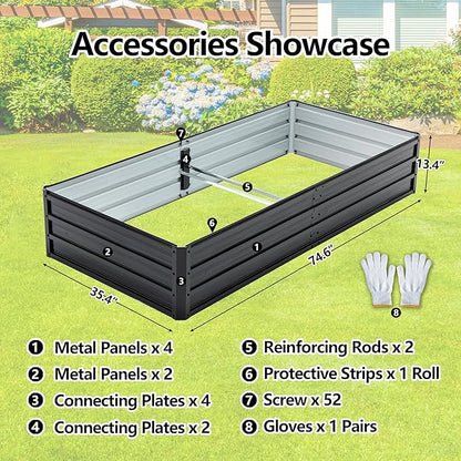 Thanaddo Galvanized Raised Garden Bed 6x3x1ft Outdoor Planter Box Galvanized Steel Garden Bed Kit for Vegetables, Flowers, Herbs and Succulents Black