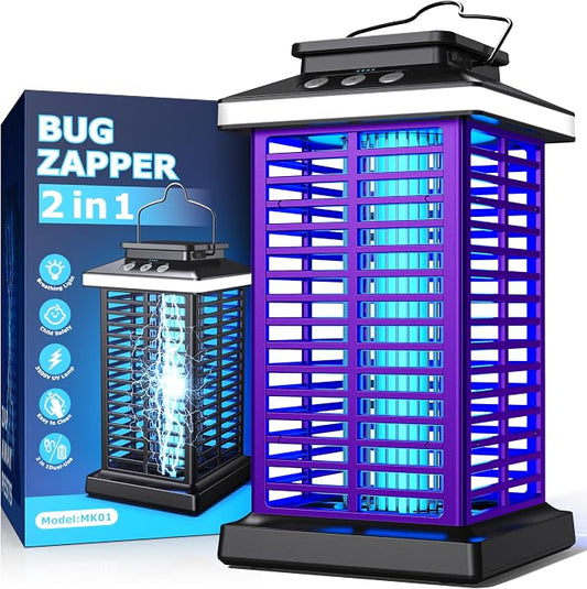 Bug Zapper Outdoor, Mosquito Zapper 2 in 1 Portable & Rechargeable Bug Zapper Outdoor with 5000mAh Battery & LED Night Light, 4000V Electric Fly Zapper for Outside,Patio,Backyard,Garden Purple