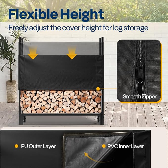 VIVOHOME Upgraded Heavy Duty 4 ft 1/4 Cord Firewood Rack Outdoor with Cover Combo Set, Thick Steel Log Holder Up to 2645 lb, Fire Wood Pile Storage Stand Organizer Black