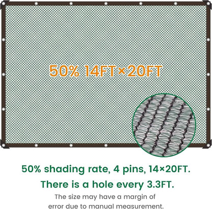Shade Cloth, 14FT X 20FT 50% Green Outdoor Woven Sun Shade with Grommets, Durable Breathable Netting Shading Antifreezing for Patio, Garden, DIY Home, Plants Cover, Greenhouse, Dog Kennel