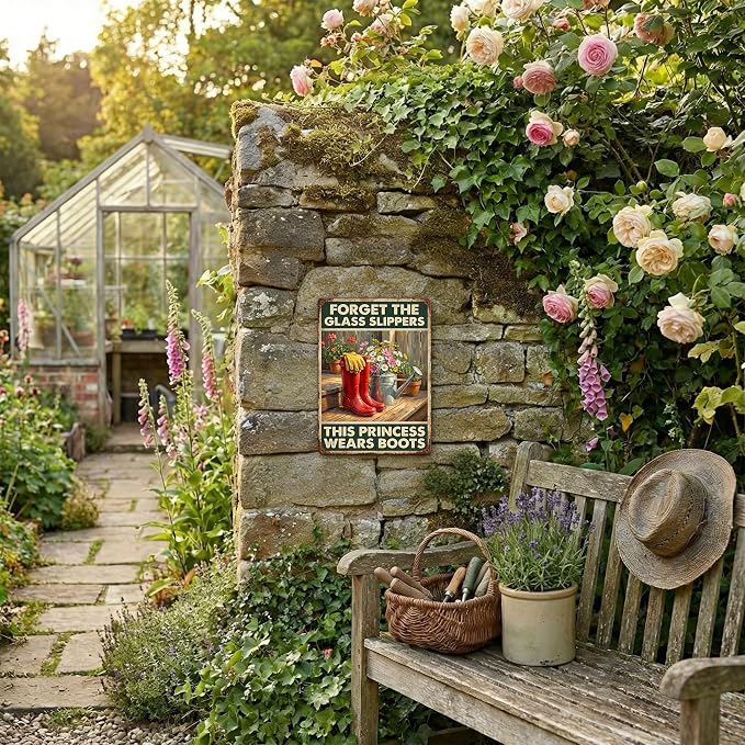 Garden Decor Sign This Princess Wears Boots Wall Art | Garden Enthusiasts • Porch Patio Display • Garden Theme • Rustic Farmhouse Style • UV Printed • 8x12 Inch