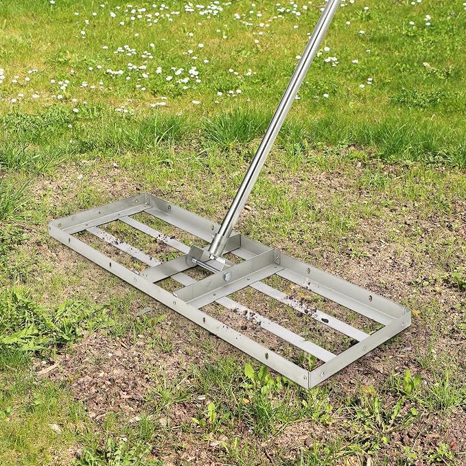 Lawn Leveling Rake, Heavy-Duty Lawn Leveler Tool, Stainless Steel/36"×10" Ground Plate/6FT Extra Long Handle/180° Flexible Rotation, Landscape Rake for Backyard, Garden, Farm, Golf Course, Pasture