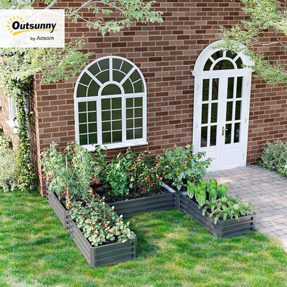 Outsunny 8 x 8ft DIY Raised Garden Bed, Large Galvanized Steel Planter Box with 5 Compartments, for Outdoor Plants, Vegetables, Flowers, Herbs, Easy Assembly, Gray