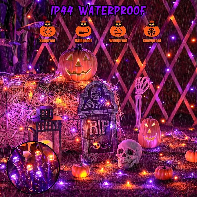 JMEXSUSS 2 Pack Solar Halloween Lights Total 400LED 151FT Orange and Purple | Halloween Lights Outdoor Waterproof, 8 Modes Solar String Lights for Outside Patio Yard Tree Halloween Decorations