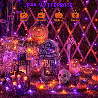 JMEXSUSS 2 Pack Solar Halloween Lights Total 400LED 151FT Orange and Purple | Halloween Lights Outdoor Waterproof, 8 Modes Solar String Lights for Outside Patio Yard Tree Halloween Decorations