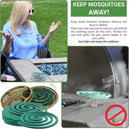 W4W Mosquito Repellent Coils - Outdoor Use Reaches Up to 10 feet - Each Burns for 5-7 Hours (Three Pack Contains 12 coils & 6 Stands)