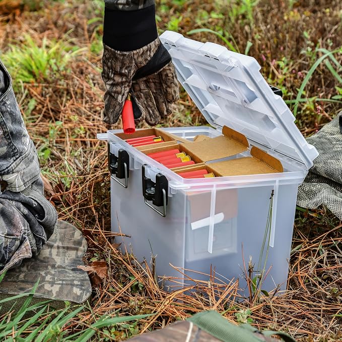 Sheffield XL Ammo Box Made in USA, Stackable Lockable Ammo Storage Box | 4 Pack Lockable Storage Box, Water and Dust Resistant Dry Box, Secures Hunting Gear, Gun Accessories, Supplies, and Bullets