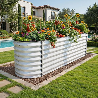 YITAHOME 2pcs 8x2x2ft Galvanized Oval Raised Garden Bed, Metal Planter Box with Safety Rubber, Gloves, Outdoor Flower Bed for Planting Plants Vegetables, Silver