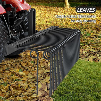 Garvee 60 Inch 3 Point Tractor Rake, Pine Straw Needle Rake, Durable Powder Coated Steel Spring Landscape Rakes Fit for Cat0,Cat1,Black