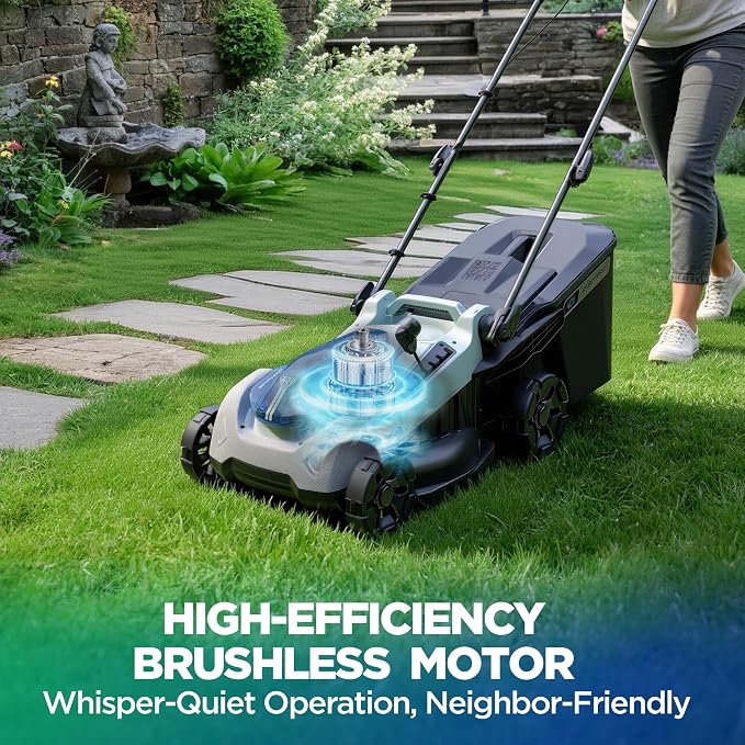 18" Cordless Push Lawn Mower for Small Yards, 40V Brushless Electric Mower with 4.0Ah Battery & Charger, 6 Heights & 2-in-1 Mulch/Bag