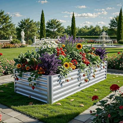 YITAHOME 6x3x2ft Galvanized Raised Garden Bed, Metal Planter Box with Safety Rubber, Gloves, Outdoor Flower Bed for Planting Plants Vegetables, Silver