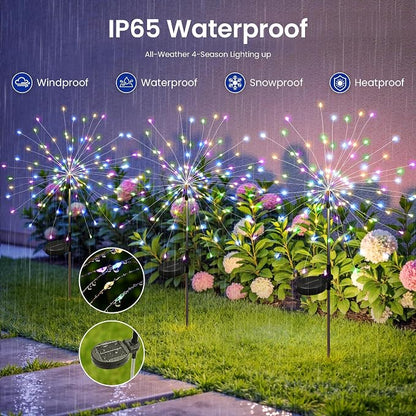 Solar Lights Outdoor, 120LED 4pack Fairy Garden Lights Decor for Outside Fireworks Lights Solar Powered for Yard, Patio, Pathway, Walkway, Balcony,Multicolor
