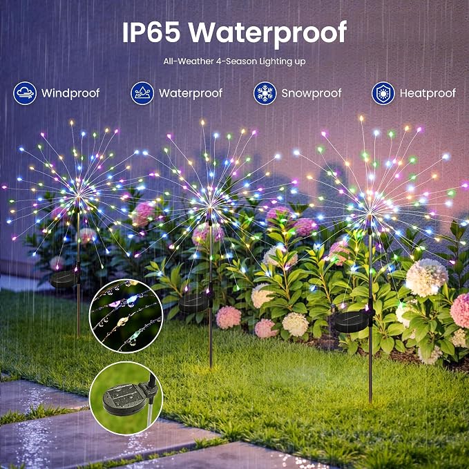 Solar Lights Outdoor, 120LED 6pack Fairy Garden Lights Decor for Outside Fireworks Lights Solar Powered for Yard, Patio, Pathway, Walkway, Balcony,Multicolor