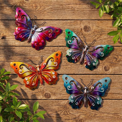Hoikwo 4 Pack 9.6" Metal Butterfly Wall Decor, Outdoor Fence Wall Art Decor, Hanging Decoration for Garden Yard Living Room Bedroom Patio Balcony