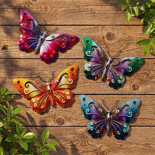 Hoikwo 4 Pack 9.6" Metal Butterfly Wall Decor, Outdoor Fence Wall Art Decor, Hanging Decoration for Garden Yard Living Room Bedroom Patio Balcony