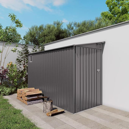 Outdoor Metal Storage Shed, Galvanized Steel Garden Shed with Sloped Roof & Air Vents, Waterproof Rust-Resistant Backyard Tool Storage House for Patio Lawn Garden Trash Can Storage, Easy Assembly
