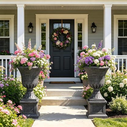Autodaya 22" Handmade Washed Black Urn Planters Set of 2 Plastic Pots | Handmade Washed Black Finish, Large Weather-Resistant Planters for Porch, Garden, Patio, or Indoor Use