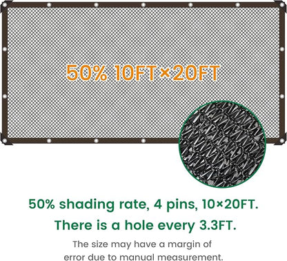 Shade Cloth, 10FT X 20FT 50% Black Outdoor Woven Sun Shade with Grommets, Durable Breathable Netting Shading Antifreezing for Patio, Garden, DIY Home, Plants Cover, Greenhouse, Dog Kennel