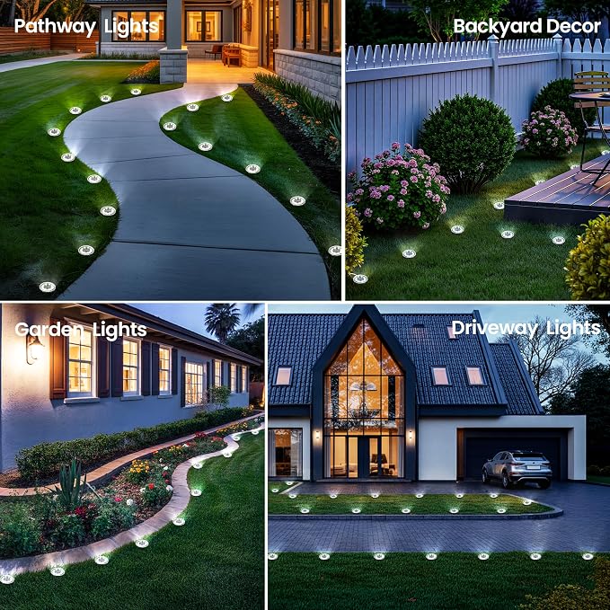 PATIOWIN 10 Pack Small Solar Ground Lights, Pathway Lights Waterproof, Outdoor Solar Light for Garden, Driveway, Walkway, Backyard (Cool White)