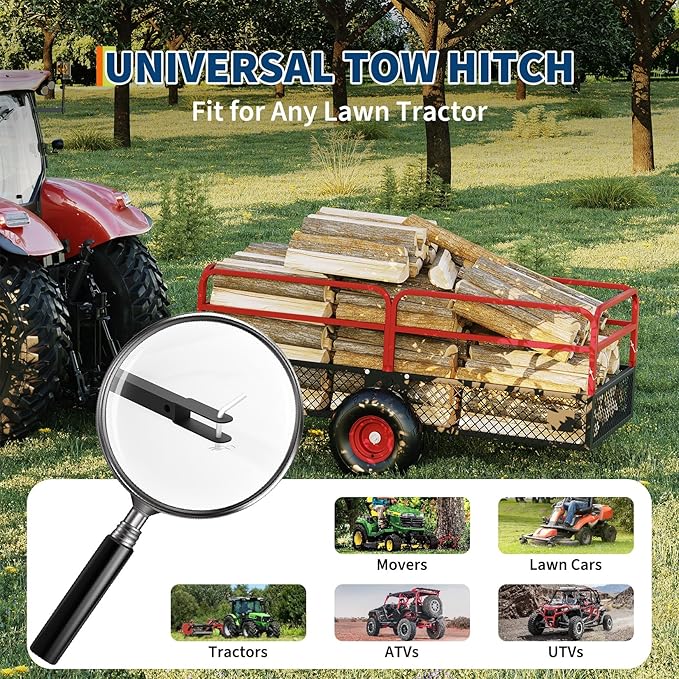 PeakPursuit Tow Behind Steel Dump Cart, Heavy Duty Yard Garden Trailer with Removable Sides & All Terrain Tires, Fits Lawn Mower, Tractor, Garden Cart, 1600 lbs 22 Cubic Feet, Red