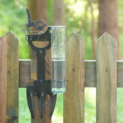 La Crosse 704-98937-INT Bird and Shovel Metal Garden Rain Gauge with 5" Glass Tube