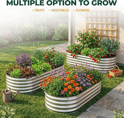 Utopia Home Galvanized Raised Garden Bed, 4x2x1 ft 2 Pack, Metal Planter Boxes Outdoor Gardening with Easy Assembly, Large Garden Bed for Vegetables, Fruits, Flowers, Silver