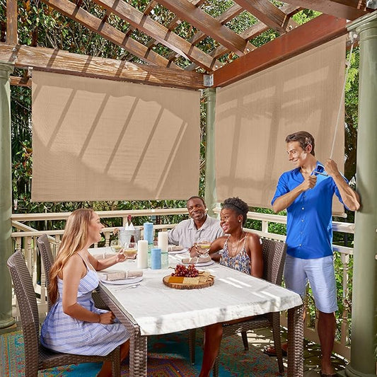 Coolaroo Outdoor Roller Shade with Wand - 90% UV Block Breathable Light Filtering Shade for Patio or Porch, Fade-Resistant, Easy-Clean Fabric, 8ft x 6ft, Southern Sunset