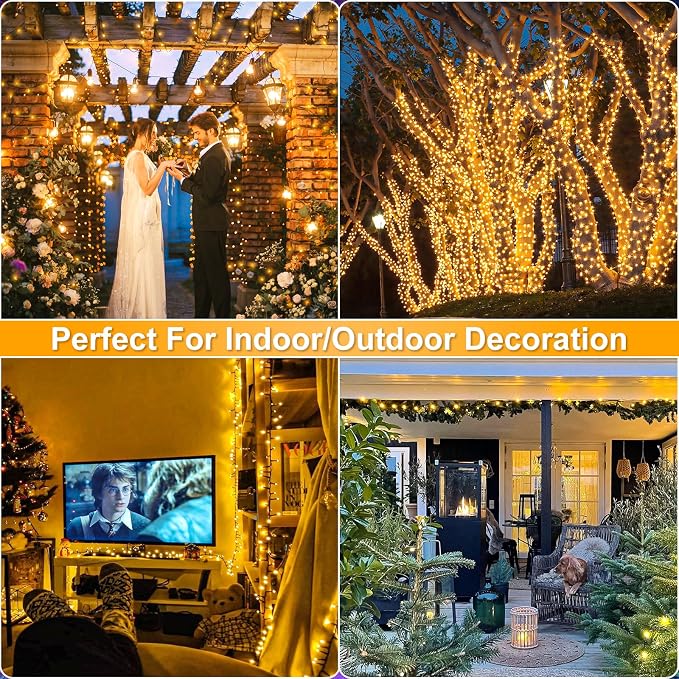 100FT 300 LED Christmas Lights Outdoor, Warm White Christmas Tree Lights 8 Modes, Plug in Connectable Christmas String Lights Indoor for Outside Patio Garden Xmas Party Holiday Decorations