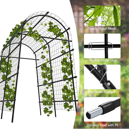 Garden Arch Trellis, 7.5FT Extra Tall Polyethylene-Coated Stainless Steel Garden Trellis for Climbing Plants, Vegetables, Flowers, Outdoor Pergola Arbor Wedding Party Decoration, Cucumber Trellis, Gar