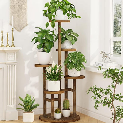 LASZOLA 5 Tiered Wood Plant Stand Indoor Corner, Flower Holder Rack Tall for Multiple Plants, Rustic Planter Shelf Display for Patio Garden Balcony Living Room