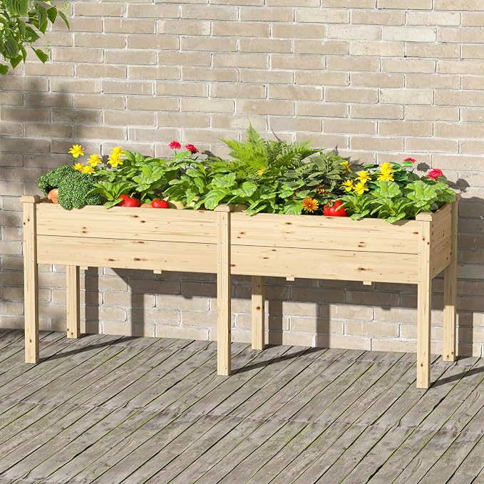 BlueWish 72''L x 23''W x 30''H Outdoor Cedar Garden Bed, 2x6 FT Raised Garden Bed with 8 Drainage Holes & 6 Legs, Elevated Planter Boxes for Gardening, Vegetable, Flower, 661lbs Capacity, Natural
