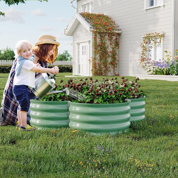 Garvee 2 Pack Galvanized Raised Garden Bed, Petal-Shaped, 4x4x1ft, Green | Metal Planter Box Combines into 4 Circles, Open Base for Veggies, Herbs & Flowers, Rust-Resistant Outdoor Garden Bed