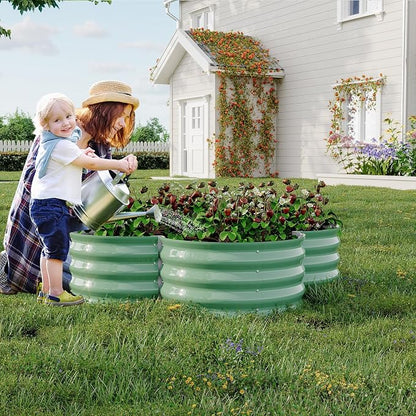 Garvee 2 Pack Galvanized Raised Garden Bed, Petal-Shaped, 4x4x1ft, Green | Metal Planter Box Combines into 4 Circles, Open Base for Veggies, Herbs & Flowers, Rust-Resistant Outdoor Garden Bed
