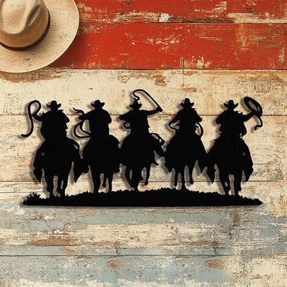 LIYAOLI 3D Vintage Western Wall Decor,Black Metal Cowboy Wall Art Hanging Riding Rustic Cowboys Party Decorations Farmhouse Home Decor,Metal Wall Sculptures for Living Room,Bedroom