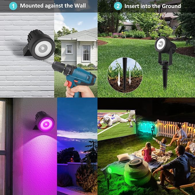T-SUNUS Color Changing Solar Landscape Spotlights 4 Pack, IP65 Waterproof RGB Spot Lights 9.8ft Cable, Separated Panel Garden Light for Flag Outdoor Yard Driveway Porch Walkway Pool Patio