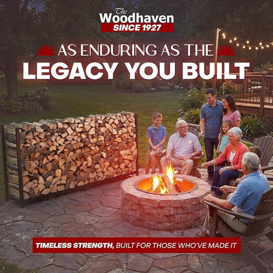 Woodhaven 10-Foot Brown Firewood Rack – Made in USA – 1/2 Cord Raised Lumber Storage Rack – Keeps Wood Dry & Ready – Heavy-Duty Steel, Lifetime Structural Warranty (Without Cover)