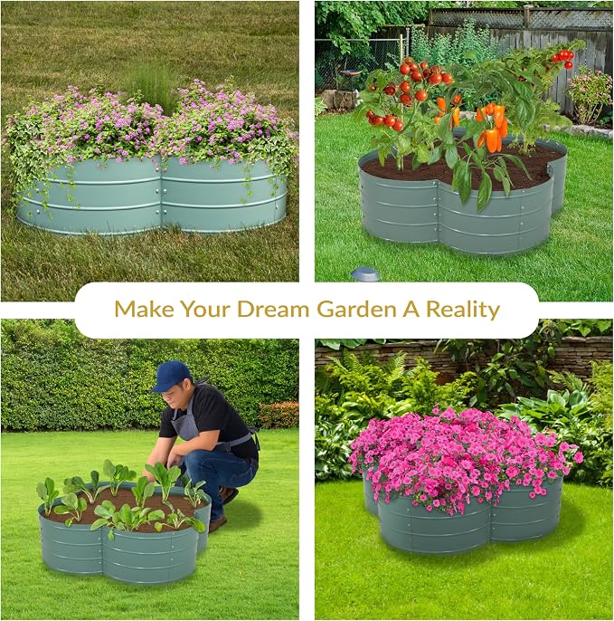 Sunnydaze Galvanized Raised Garden Bed - Outdoor Planter Box for Backyard or Patio - Steel Metal Raised Bed for Gardening Vegetables, Flowers, Herbs - 43 x 43 x 12 in - Green - Clover